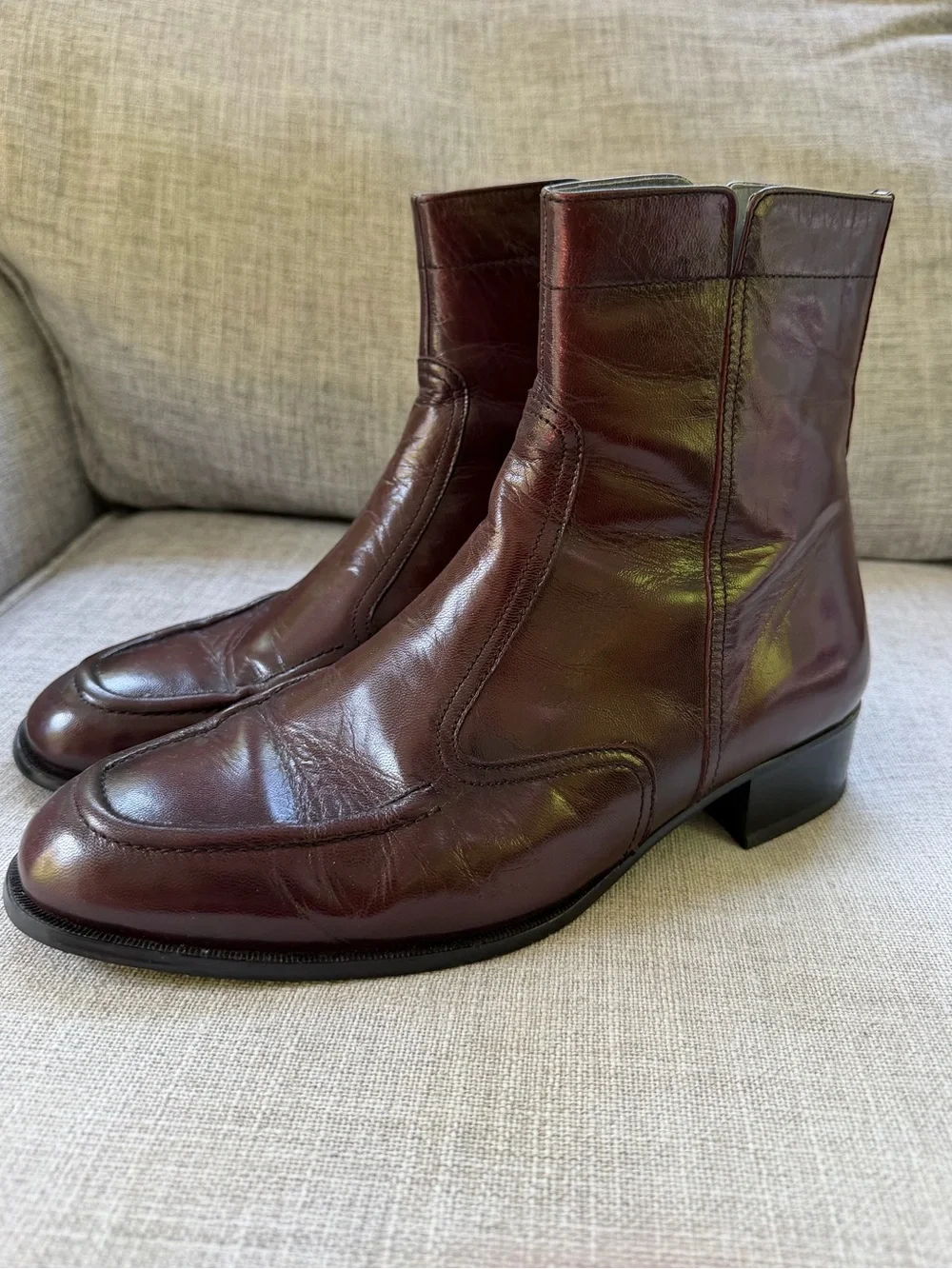 BOTANY 500 Men's Leather Ankle Brown Boots - Burgundy Size 9.5W 02952